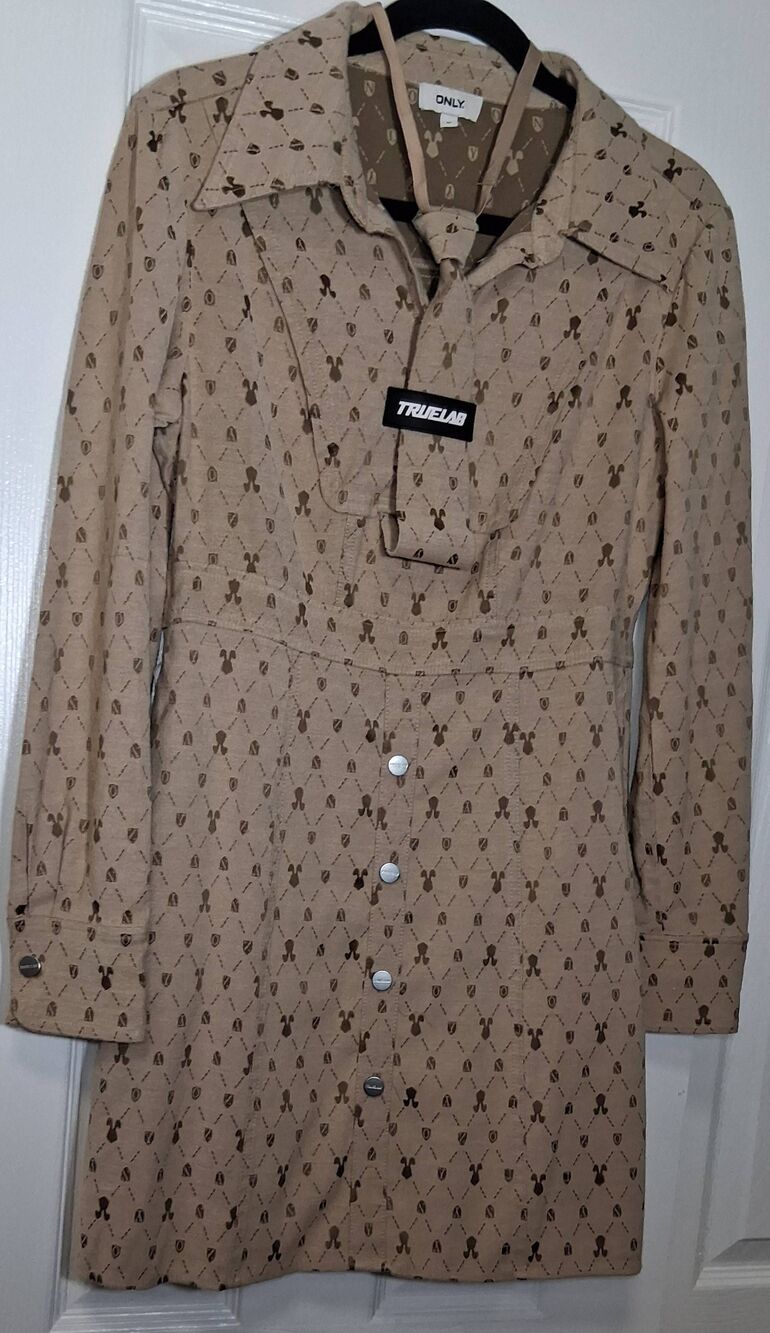 Only womens medium dress geometric tunic tan brown